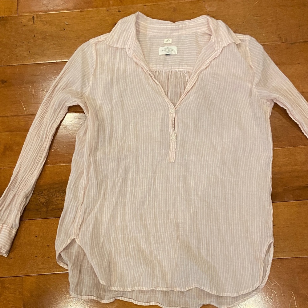 LOFT Light Pink Striped Button Down Shirt the softened shirt style